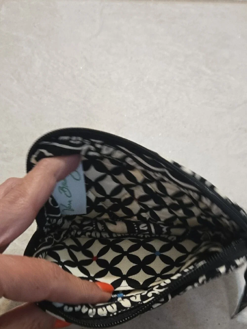 Vera Bradley Black Floral Wristlet with Multicolor Stripe Accent